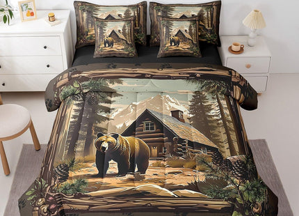 Erosebridal Retro Bear Queen Comforter Set with Sheets 7 Piece Lodge Cabin Country Bedding Sets Rustic Farmhouse Hunting Animal Bed in A Bag for Kids Adults Men,Woodland Wildlife Bed Set