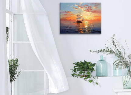 IBTKQSM Sailboat Canvas Nautical Wall Art Boat Ocean Pictures Wall Decor for Bathroom Living Room Bedroom Kitchen Office,Coastal Sunset Print Painting Artwork Decoration 16 x 12 inch