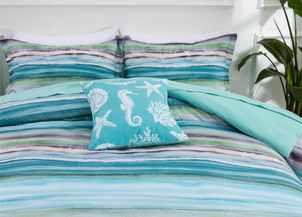 Holawakaka Beach Stripe Bedding Sets 6 Pieces, Aqua Coastal Striped Comforter Set King Size All Season Geometric Bed Set, Nautical Bed in a Bag with Comforter, Sheets and Shams