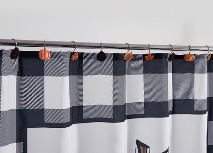 Estmy 12PCS Fall Autumn Shower Curtain Hooks Rings Fall Bathroom Decor Accessories Metal Rustproof Maple Leaf Pumpkins Pinecone Fall Leaves Thanksgiving Decorative Shower Hooks Rings for Curtains