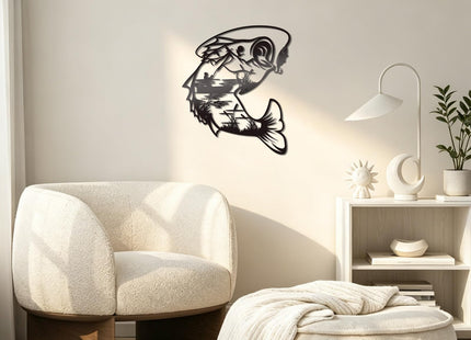 Bnesi Fishing Wall Decor, Black Metal Fish Wall Decor For Home Bathroom