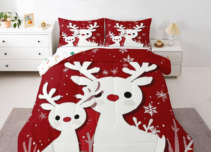 Christmas Comforter Set Elk Deer Winter Bedding Set Red Moose Antlers Twin