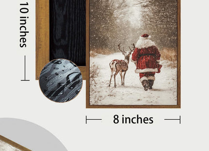Vintage Christmas Santa Deer Framed Wall Art Snowy Forest Canvas Art