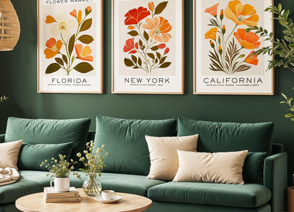 GroovyGrove Maine Flower Market Poster Wall Art Prints, Abstract US States Flower Wall Art, Neutral Botanical Wall Art Decor for Bedroom, Living Room (Unframed)