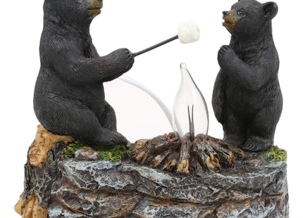 Ebros Whimsical Rustic Forest Black Bears Father and Son Making Marshmallow Smores by Bonfire Campfire Night Light Small Statue Woodland Cabin Lodge Decor Bear Figurine As Decorative Home Accent