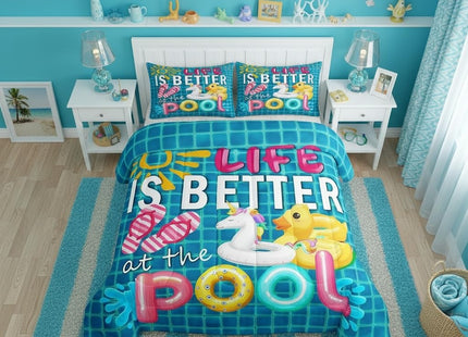 Castle Fairy Summer Cool Comforter Set,Swimming Pool Bedding Set for Kids Girls Women,Adults Beach Vacation Comforter,Flip-Flops Quilted Duvet Set Bedroom Collection Twin Size 2Pcs