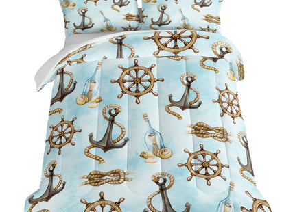 HOSIMA Nautical Comforter Set Twin,Blue Ocean Themed Bedding Sailboat and Anchor Print Kids Bedding Set for Boys Adult Kids Girls,Navy Blue Comforter Twin Size with 2 Pillow Shams.