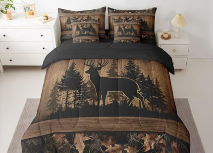 Erosebridal 7 Piece Farmhouse Deer Full Bed in A Bag Camo Woodland Hunting Comforter Set with Sheets | for Kids Boys Teen Men,Rustic Cabin Bed in A Bag Wildlife Animal Print Bed Set Country Decor