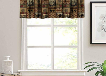 Rustic Moose Deer Bear Valance, Retro Rustic Vintage Bear Cottage Country Style Rustic Cabin Farmhouse Pinecone Windows Curtain Valance for Kitchen Bedroom Living Room, One Panel 54x18in