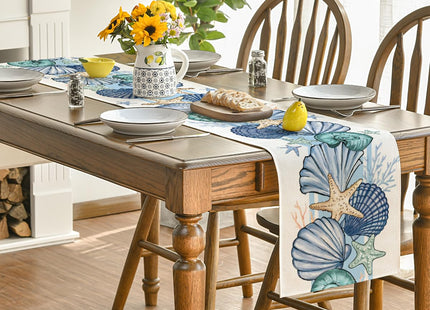 Artoid Mode Sea Shell Starfish Summer Table Runner,Spring Ocean Kitchen Dining Table Decoration for Home Party Decor 13x72 Inch