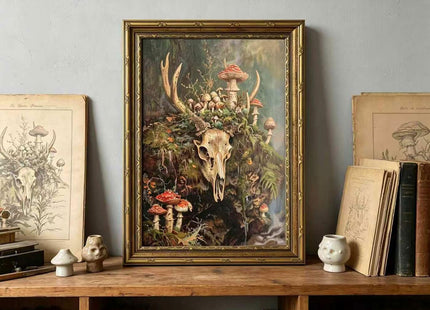 Vintage Gold Framed deer Wall Art, Deer Skull Canvas Print, 9x11 In