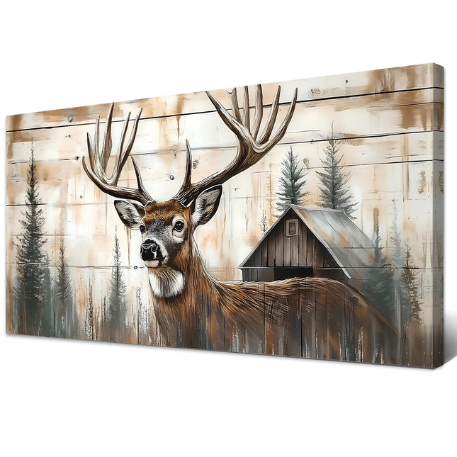Wildlife Deer Wall Art Farmhouse Cabin Wall Decor Rustic Deer Picture Barn Wall Decor for Kitchen Living Room Home Decorations, Large Hunting Animals Canvas Painting Poster Prints Artwork 20x40”