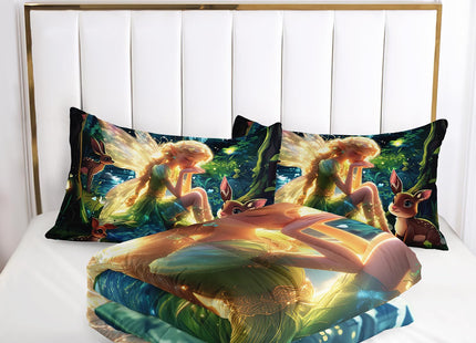AILONEN Butterfly Fairy Comforter Set, Princess and Elk Duvet Set, Full Size, Mysterious Forest Theme Bedding Set, 1 Quilt + 2 Pillow Case