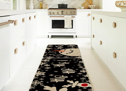 Artoid Mode Snowman Deer Let It Snow Snowflake Christmas Kitchen Mats Set of 2, Winter Decor Low-Profile Kitchen Rugs for Floor - 17x29 and 17x47 Inch