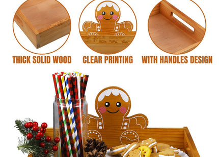 Sliner Christmas Wood Serving Tray with Handles, Gingerbread Man