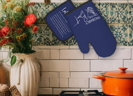 FIicy Lake House Gifts Navy Blue Oven Mitts and Pot Holders Sets, Lake Lovers Gifts Kitchen Accessories Sets Decor, Blue Probably on The Boat Heat Resistant Oven Glove Potholders for Kitchen Baking