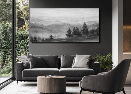 SOUGUAN Grey Pictures Wall Decor Forest Artwork Mountain Canvas Painting Landscape Wall Art Prints for Living Room Bedroom Home Hanging Decor 24x48 Inch