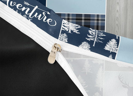 Hunting Bear Deer Comforter Cover, Buffalo Plaid Duvet Cover Twin Size Rustic Cabin Patchwork Bedding Set For Kids Boys Teens Adult, Farmhouse Cowboy Woodland Bed Set With 1 Pillow Case, Blue Grey