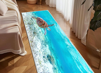 VANOVICH Coastal Runner Rug for Hallways,Sea Turtle Rug for Bedroom,Turle Bathroom Kitchen Runners Nautical Throw Rugs Washable Small Rug Non-Slip Low-Pile Floor Carpets for Entryway,Laundry,Blue