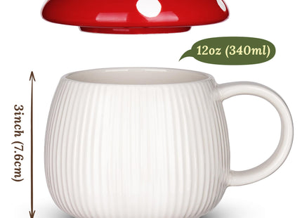 NiHome Mushroom Shaped Mug with Lid, 12oz Ceramic Fun Coffee Cup, Gift Red