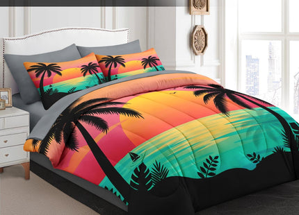 Pamnest Queen Comforter Set with Sheets, 7 Pieces Beach Sunset Bedding