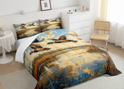 Castle Fairy 3D Duck Bedding Set Flying Duck Comforter Set for Kids Boys Lakeside Scenery Comforter Fishing Quilt Set 1 Comforter Set with 1 Pillowcase Toddler Size