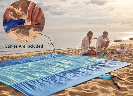 Wekapo Beach Blanket Sandproof, Beach Mat, Big & Compact Sand Free Mat Quick Drying, Lightweight & Durable with 6 Stakes & 4 Corner Pockets, Standard (1~3 person)