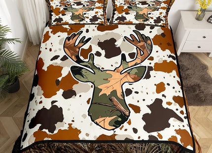 Erosebridal Deer Cow Print Comforter Cover Rustic Trees Branches Leaves Camo Bedding Set Twin Camouflage Hunting Theme Duvet Cover Rustic Farmhouse Quilt Cover Soft Lightweight Zipper 1 Pillow Case