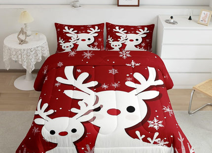 Christmas Comforter Set Elk Deer Winter Bedding Set Red Moose Antlers Twin