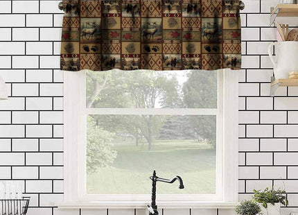 Rustic Moose Deer Bear Valance, Retro Rustic Vintage Bear Cottage Country Style Rustic Cabin Farmhouse Pinecone Windows Curtain Valance for Kitchen Bedroom Living Room, One Panel 54x18in
