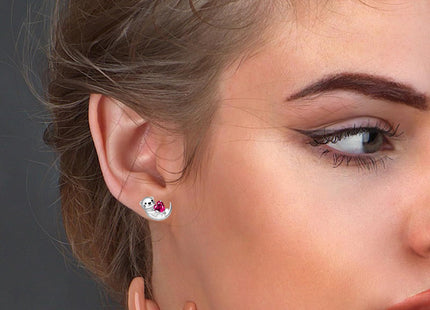 Birthstone Otter Earrings: 925 Sterling Silver Animal Stud (Mar.)