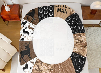 Brown Camo Animals Hunting Kids Sheet Full Size,Deer Antlers Silhouette Bedding,Boys Girls Adults Xmas Decor,Boho Arrows Splicing Rustic Cabin Bed Sheet Set 4pcs(Fitted + Flat + 2 Pillowcases)