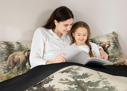Feelyou Bear Bedding Set Toddler Size Kids Woodland Bear Comforter Cover for Boys Girls Teens Forest Nature Wildlife Duvet Cover Onion Green Quilt Set Breathable Soft Lightweight Microfiber