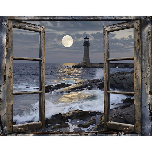 Clendo Paint by Numbers Kit for Adults- Lighthouse Adult Paint by Number Kits on Canvas for Beginners, DIY Beach Scene Acrylic Oil Number Painting Kits for Home Wall Decor 16"x 20" (Without Frame)