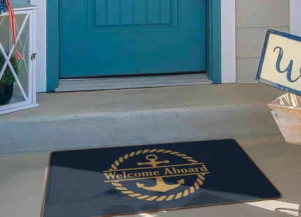 ETYZE Navy Blue Classic Nautical Welcome Door Mat for Boat Decor