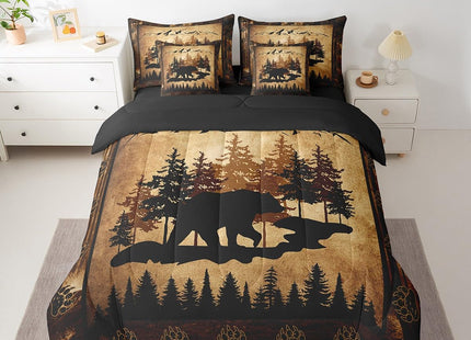 Homewish 7 Pcs Lodge Cabin Comforter Set with Sheets Full Size Retro Grid Animal Paw Print Bedding Sets for Kids Teens Adults All Season Lightweight Soft Comfy Bed Set