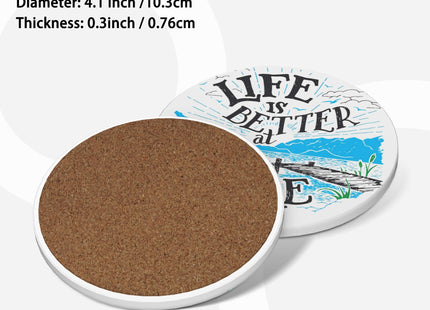 Life is Better Lake Coasters for Drinks Set of 4, Absorbent Ceramic Drink Coasters for Coffee Table Wooden Table Cup Bar, 4 Inches