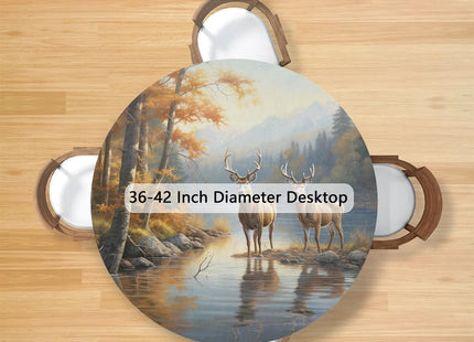 Pardick Autumn Deer Round Fitted Tablecloth with Elastic 40-44In