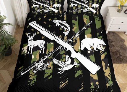 Erosebridal Hunting Duck Bear Deer Bedding Set Fishing Bass Fish Comforter Cover Twin for Boys Men Green Camo American Flag Duvet Cover Camouflage Hunt Flag Bedspread Cover with 1 Pillow Case