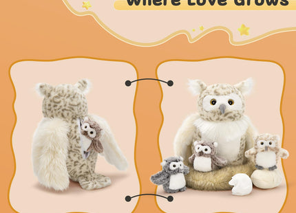 MorisMos 7Pcs Owl Plush Set, 15 Inch Mommy Owl with Babies, Eggs and Nest