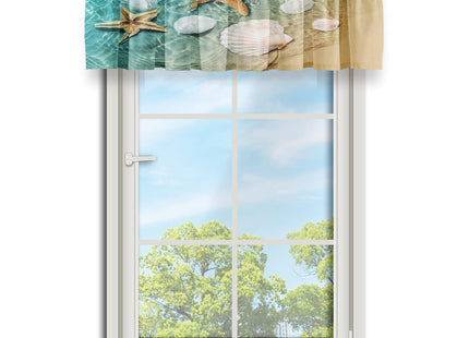 Miblor Kitchen Valances for Windows, Summer Background with Starfish and Seashell on the Sea Beach, Blackout Window Valances Curtains for Living Room Bedroom Bathroom Home Decor, 52 X 18 Inch