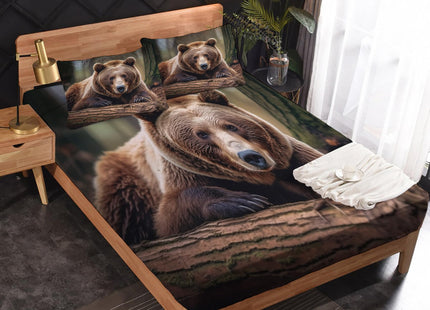 Bear Sheets Twin Sheet Set - Woodland Animal Bed Sheets, Soft Microfiber & Deep Pocket & Wrinkle Free Patterned Bedding Sheets & Pillowcases, 3 Piece ( 1 Fitted Sheet, 1 Flat Sheet, 1 Pillow Case )