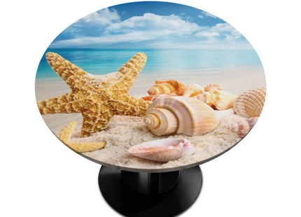 Round Fitted Tablecloth Beach Theme Starfish Circle Table Cover with Elastic Waterproof Wipeable Polyester Small Outdoor Table Cloths for Kitchen Picnic Party Patio Dining Decor Fit for 40"-44" Tables