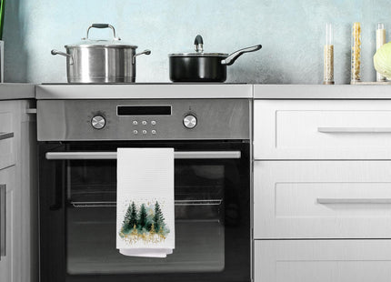 IAFQWDS Christmas Tree Kitchen Towels, Green and Gold Pine Tree Christmas Dish Tea Towels, Xmas Winter Forest Decorative Hand Towel for Bathroom Kitchen, 16x24 Inch