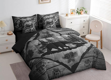 Lodge Cabin Full Comforter Set 7 Pcs Wild Animal Paw Print Retro Wooden Stripes Farmhouse Bedding Set for Kids Teens Adults Bed in a Bag Comforter Flat Sheet Fitted Sheet 2 Pillowcases 2 Pillow Covers