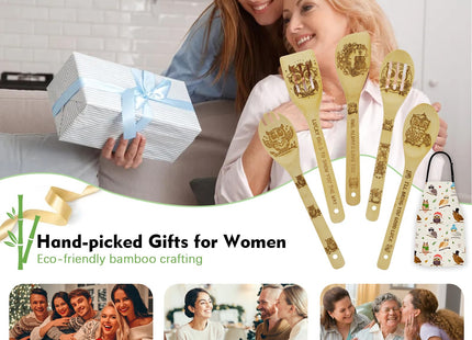 Owl Gifts for Women Kitchen Utensils Set - Bamboo Cooking Spoons Apron
