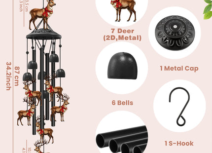 Christmas Deer Wind Chimes for Outside,Metal Chimes,Deer Gifts for Women