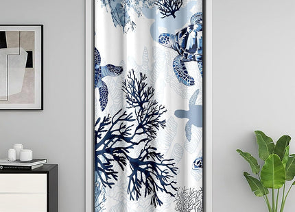 Turtle Door Curtains for Doorways, White Blue Hawaiian Blackout Curtain, Reptile Tortoise Door Drape, Coastal Beach Theme Retro Sea Turtle Closet Curtain for Bedroom 1 Panel, 34"W X 80"L