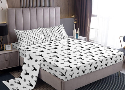 Manfei Deer Antlers Kids Sheet Queen Size,Snowflake Merry Christmas Xmas Bedding Set,Girls Boys Adults Room Decor,Rustic Farmhouse Black White Chic Bed Sheet Set 4pcs(Fitted + Flat + 2 Pillowcases)