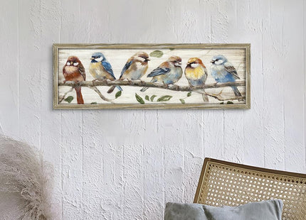 ARTISTIC PATH Vintage Cute Chickadee Wooden Framed Wall Art 24x8 Inch
